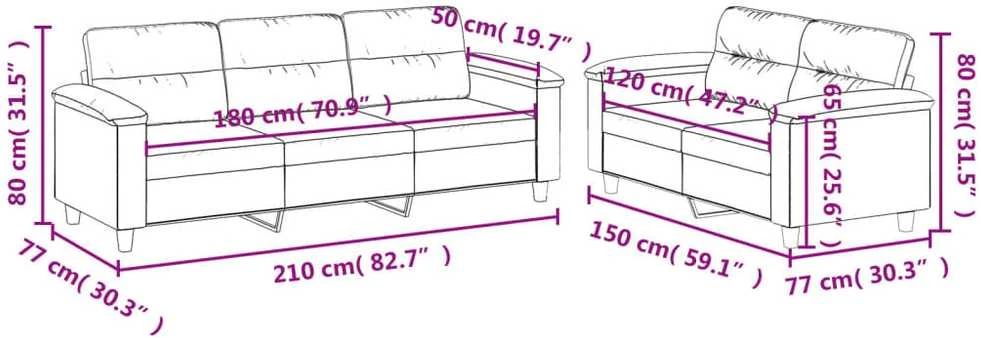 Sofa Sofos komplektas su pagalvėlėmis, 2 dalių, pilkas, audinys
