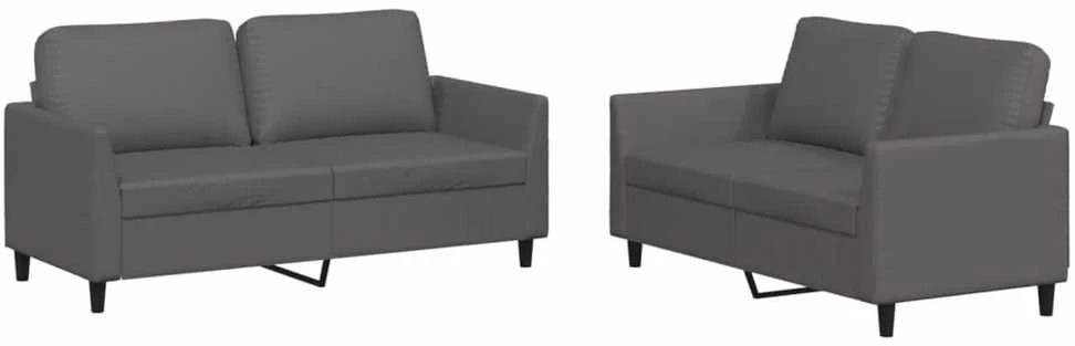 Sofa Sofos komplektas su pagalvėlėmis, 2 dalių, pilkas, dirbtinė oda