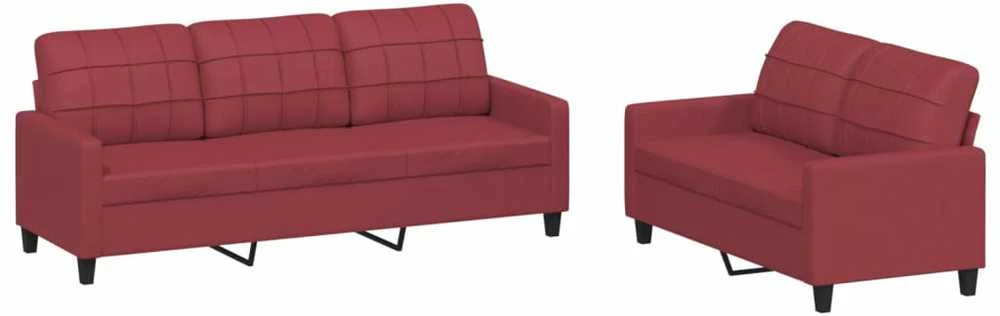 Sofa Sofos komplektas su pagalvėlėmis, 2 dalių, vyno, dirbtinė oda