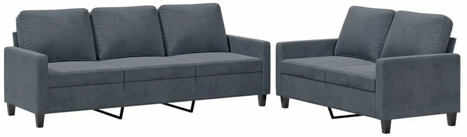 Sofa Sofos komplektas su pagalvėlėmis, 2 dalių, pilkas, aksomas