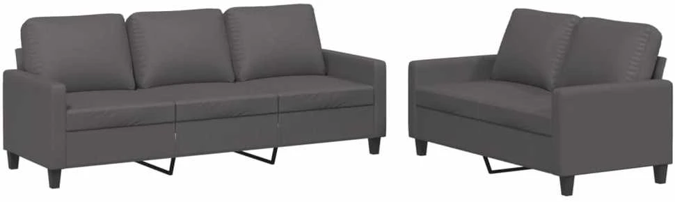 Sofa Sofos komplektas su pagalvėlėmis, 2 dalių, pilkas, dirbtinė oda
