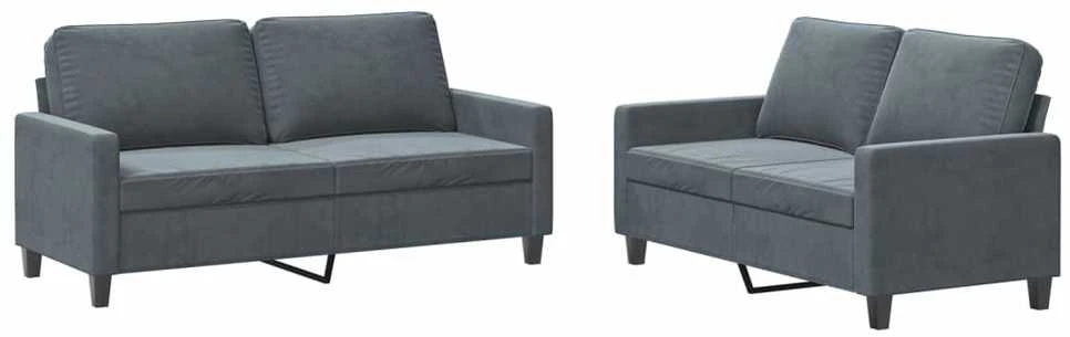 Sofa Sofos komplektas su pagalvėlėmis, 2 dalių, pilkas, aksomas