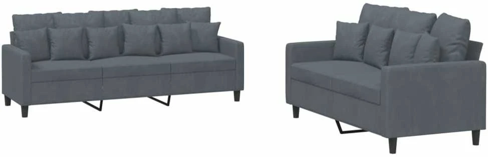 Sofa Sofos komplektas su pagalvėlėmis, 2 dalių, pilkas, aksomas