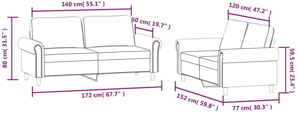 Sofa Sofos komplektas su pagalvėlėmis, 2 dalių, pilkas, aksomas