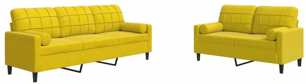 Sofa Sofos komplektas su pagalvėlėmis, 2 dalių, geltonas, aksomas