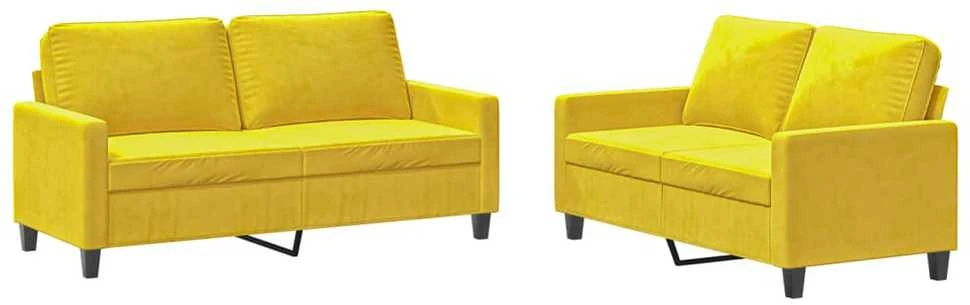 Sofa Sofos komplektas su pagalvėlėmis, 2 dalių, geltonas, aksomas