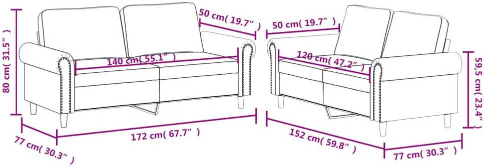 Sofa Sofos komplektas su pagalvėlėmis, 2 dalių, juodas, dirbtinė oda
