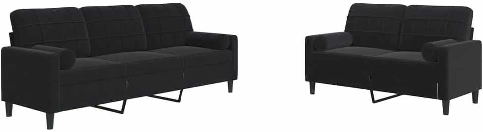 Sofa Sofos komplektas su pagalvėlėmis, 2 dalių, juodas, aksomas