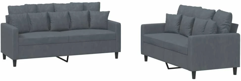 Sofa Sofos komplektas su pagalvėlėmis, 2 dalių, pilkas, aksomas
