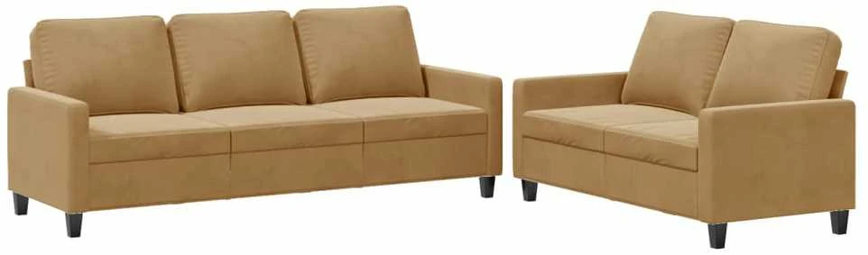 Sofa Sofos komplektas su pagalvėlėmis, 2 dalių, rudas, aksomas