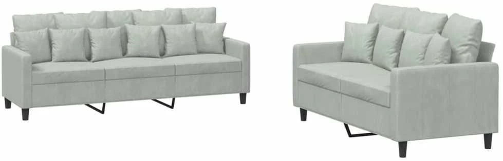 Sofa Sofos komplektas su pagalvėlėmis, 2 dalių, pilkas, aksomas