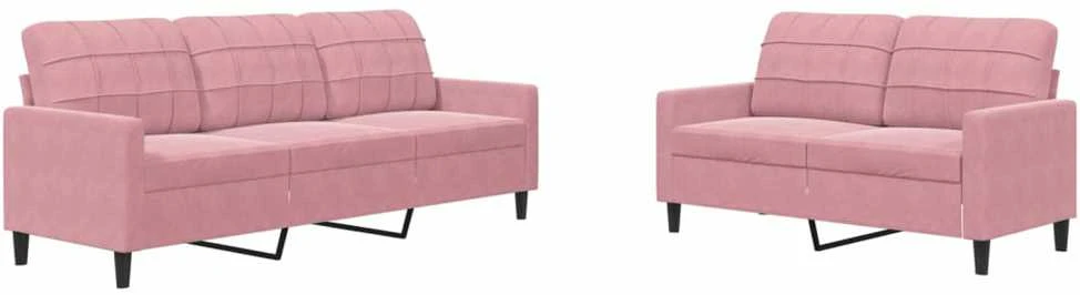Sofa Sofos komplektas su pagalvėlėmis, 2 dalių, rožinis, aksomas