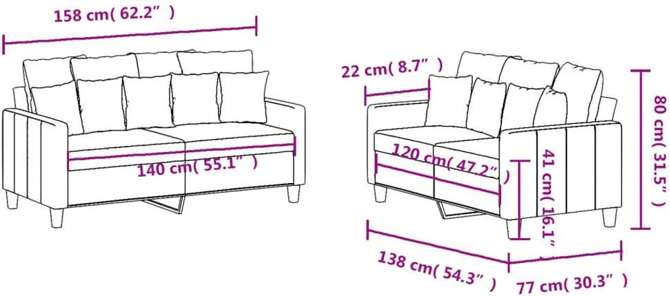 Sofa Sofos komplektas su pagalvėlėmis, 2 dalių, kreminis, audinys