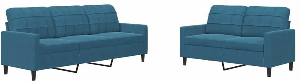 Sofa Sofos komplektas su pagalvėlėmis, 2 dalių, mėlynas, aksomas