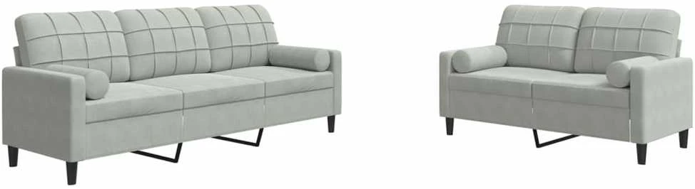 Sofa Sofos komplektas su pagalvėlėmis, 2 dalių, pilkas, aksomas