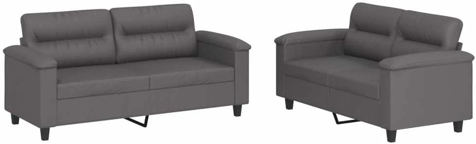 Sofa Sofos komplektas su pagalvėlėmis, 2 dalių, pilkas, dirbtinė oda