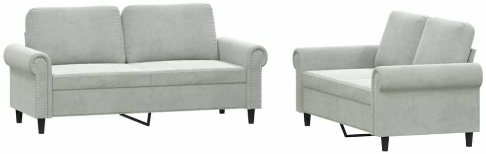 Sofa Sofos komplektas su pagalvėlėmis, 2 dalių, pilkas, aksomas