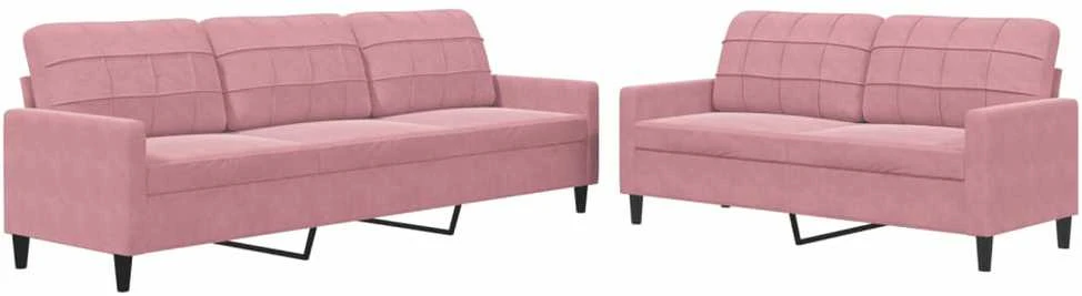 Sofa Sofos komplektas su pagalvėlėmis, 2 dalių, rožinis, aksomas