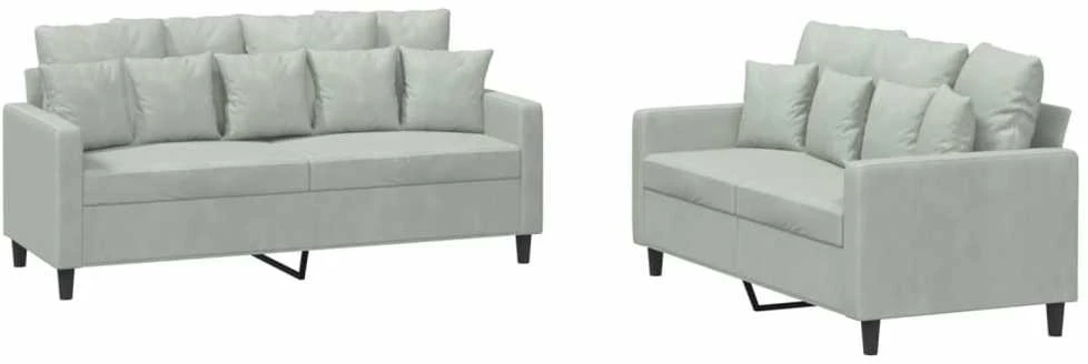 Sofa Sofos komplektas su pagalvėlėmis, 2 dalių, pilkas, aksomas