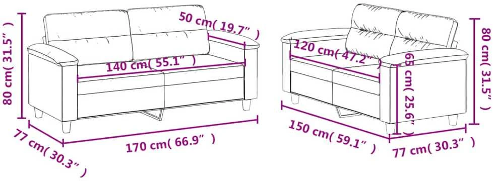 Sofa Sofos komplektas su pagalvėlėmis, 2 dalių, juodas, dirbtinė oda