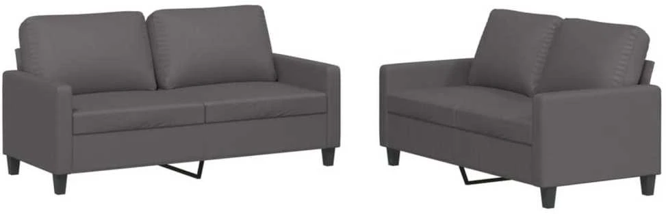 Sofa Sofos komplektas su pagalvėlėmis, 2 dalių, pilkas, dirbtinė oda