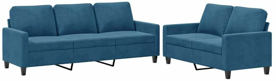 Sofa Sofos komplektas su pagalvėlėmis, 2 dalių, mėlynas, aksomas