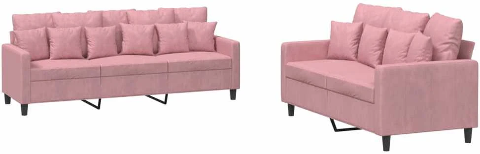 Sofa Sofos komplektas su pagalvėlėmis, 2 dalių, rožinis, aksomas