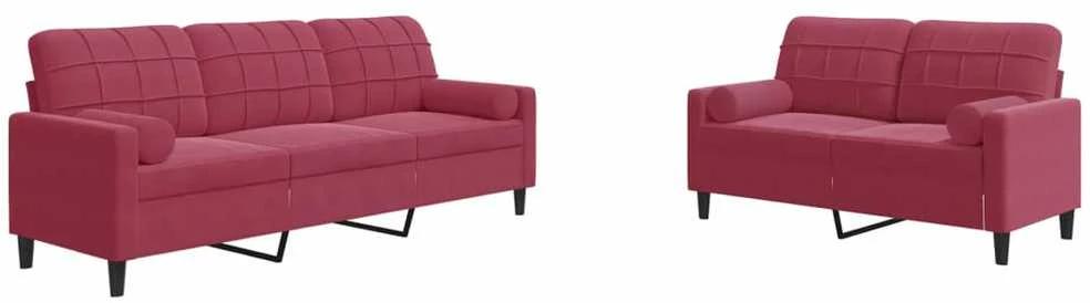 Sofa Sofos komplektas su pagalvėlėmis, 2 dalių, vyno, aksomas