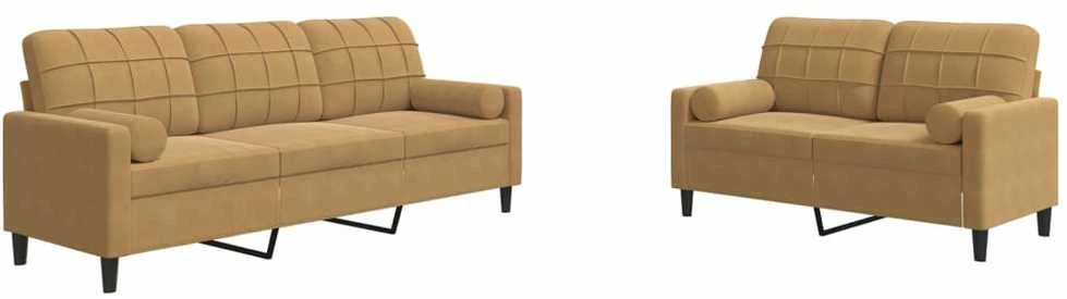 Sofa Sofos komplektas su pagalvėlėmis, 2 dalių, rudas, aksomas