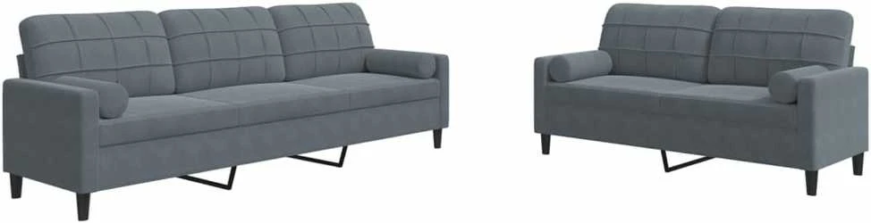 Sofa Sofos komplektas su pagalvėlėmis, 2 dalių, pilkas, aksomas