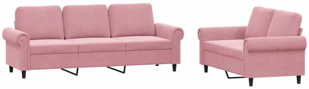 Sofa Sofos komplektas su pagalvėlėmis, 2 dalių, rožinis, aksomas