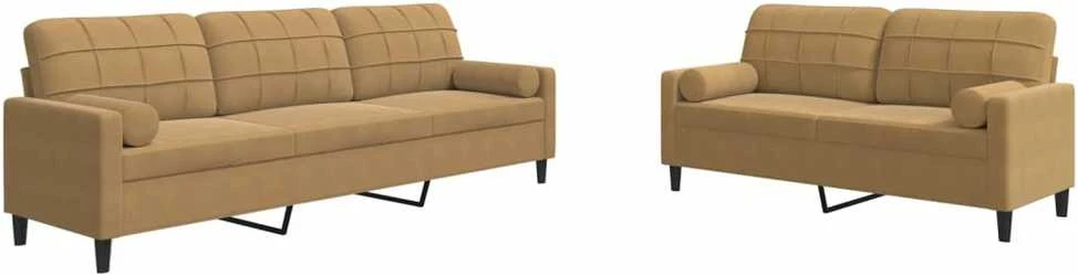 Sofa Sofos komplektas su pagalvėlėmis, 2 dalių, rudas, aksomas
