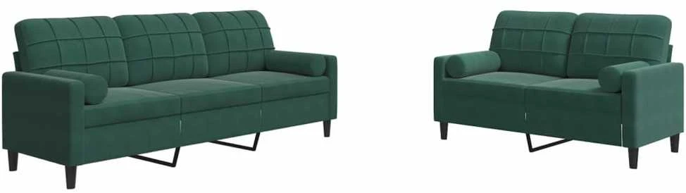Sofa Sofos komplektas su pagalvėlėmis, 2 dalių, žalias, aksomas