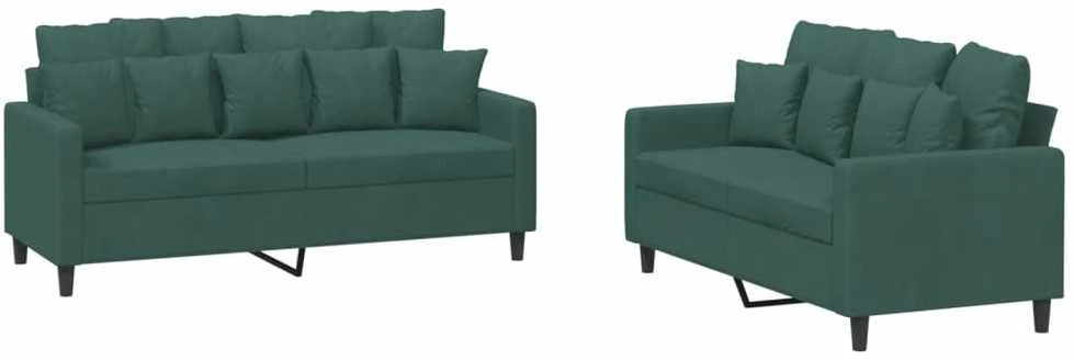 Sofa Sofos komplektas su pagalvėlėmis, 2 dalių, žalias, aksomas
