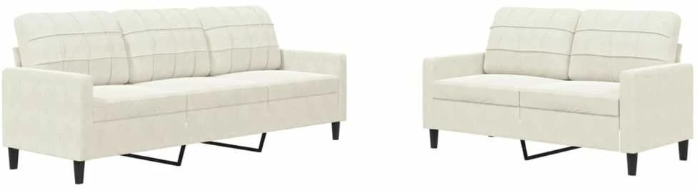 Sofa Sofos komplektas su pagalvėlėmis, 2 dalių, kreminis, aksomas