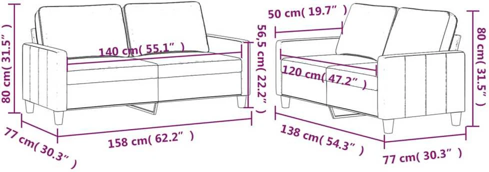Sofa Sofos komplektas su pagalvėlėmis, 2 dalių, pilkas, aksomas