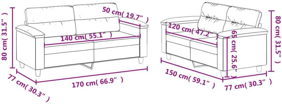 Sofa Sofos komplektas su pagalvėlėmis, 2 dalių, taupe, audinys
