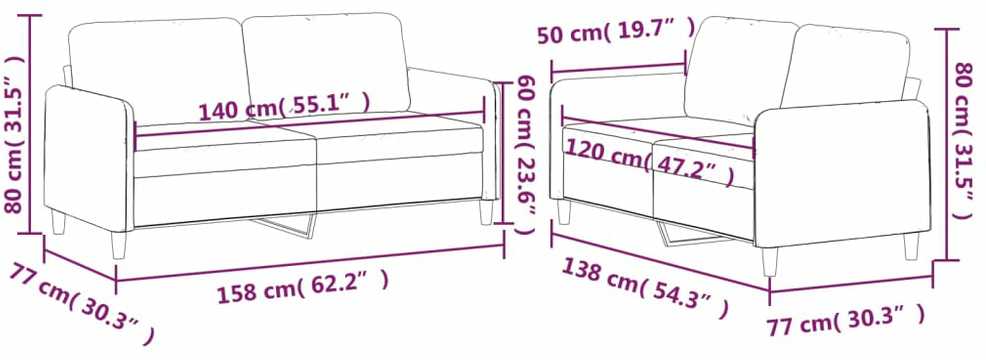 Sofa Sofos komplektas su pagalvėlėmis, 2 dalių, rudas, audinys
