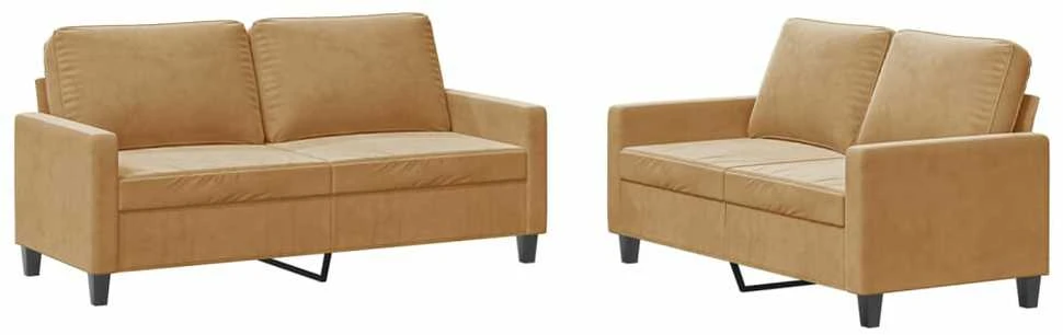 Sofa Sofos komplektas su pagalvėlėmis, 2 dalių, rudas, aksomas