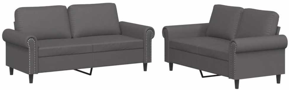 Sofa Sofos komplektas su pagalvėlėmis, 2 dalių, pilkas, dirbtinė oda