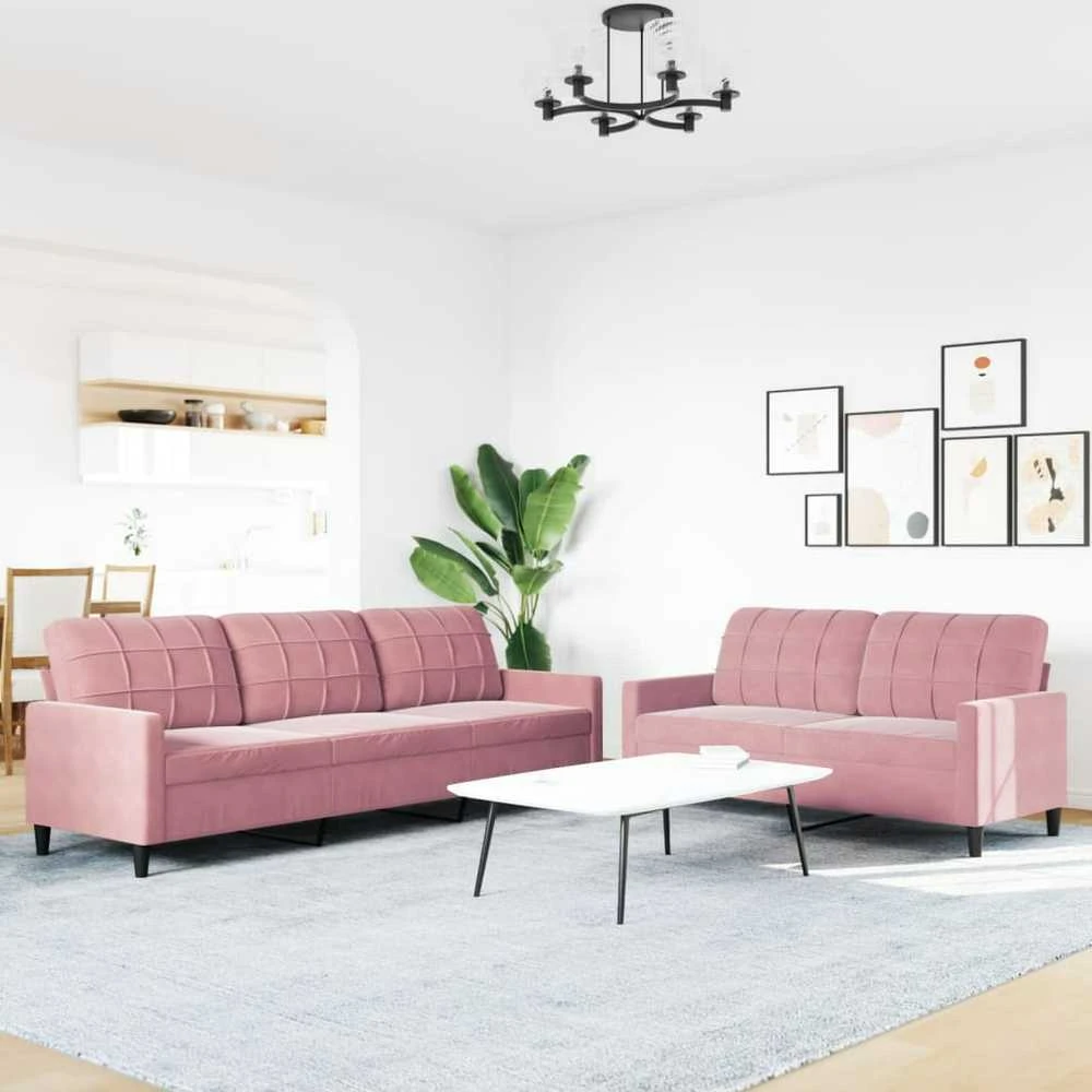 Sofa Sofos komplektas su pagalvėlėmis, 2 dalių, rožinis, aksomas
