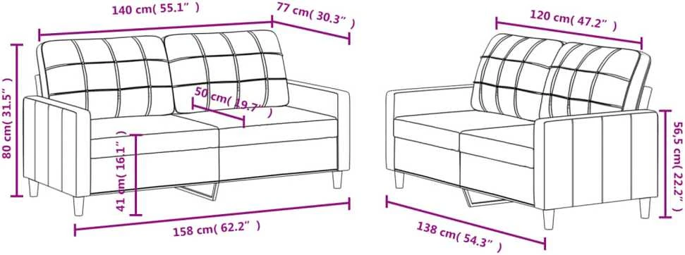 Sofa Sofos komplektas su pagalvėlėmis, 2 dalių, pilkas, audinys
