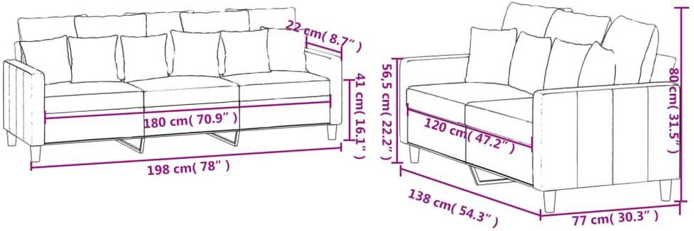 Sofa Sofos komplektas su pagalvėlėmis, 2 dalių, kreminis, aksomas