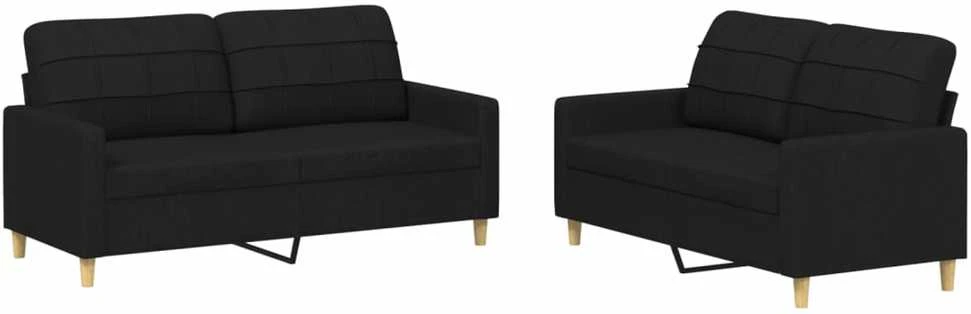 Sofa Sofos komplektas su pagalvėlėmis, 2 dalių, juodas, audinys