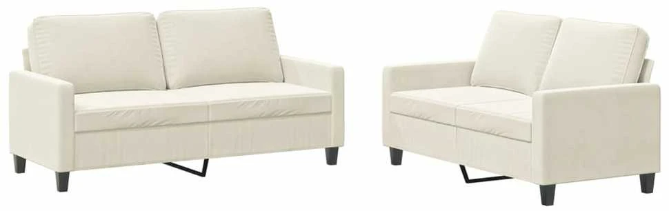 Sofa Sofos komplektas su pagalvėlėmis, 2 dalių, kreminis, aksomas