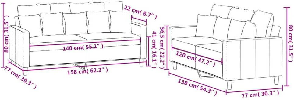 Sofa Sofos komplektas su pagalvėlėmis, 2 dalių, geltonas, aksomas