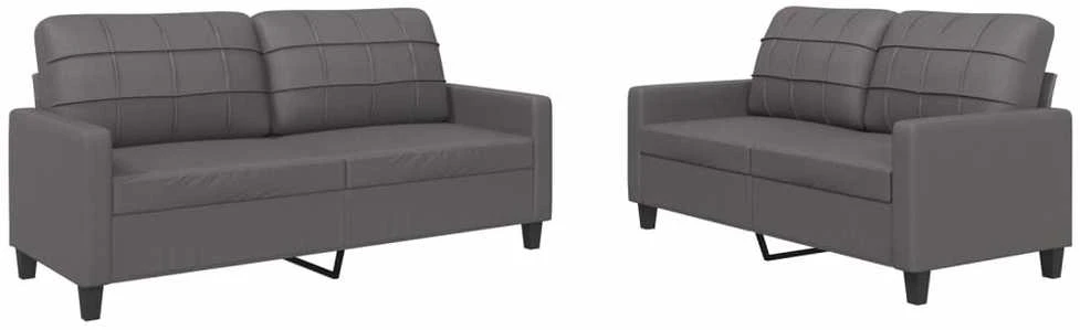 Sofa Sofos komplektas su pagalvėlėmis, 2 dalių, pilkas, dirbtinė oda