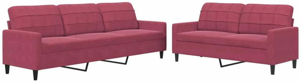 Sofa Sofos komplektas su pagalvėlėmis, 2 dalių, vyno, aksomas