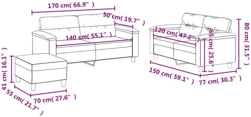 Sofa Sofos komplektas su pagalvėlėmis, 3 dalių, pilkas, dirbtinė oda