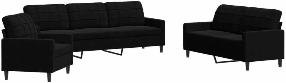 Sofa Sofos komplektas su pagalvėlėmis, 3 dalių, juodas, aksomas